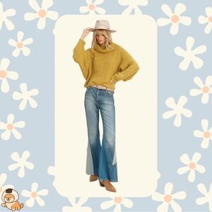 Anthropologie Pilcro Patchwork Ultra High-Rise Flare Jeans, Medium Blue, Sz 27